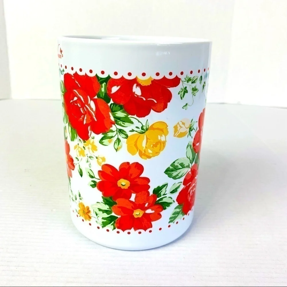 Vintage/Retired The Pioneer Woman Red Floral Ceramic Utensil Crock